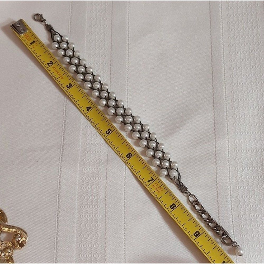 Vintage Unique Braided Faux Pearl Silver Tone Bracelet - Picture 5 of 5